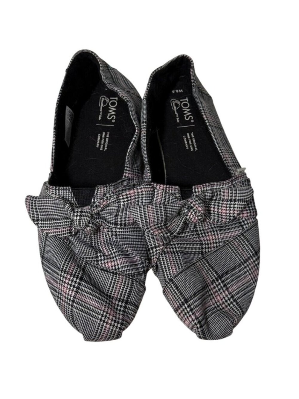 Toms Plaid Canvas Slip-On Flats With Bow & Cloudbound Sole Womens Size 8.5 - Picture 2 of 8